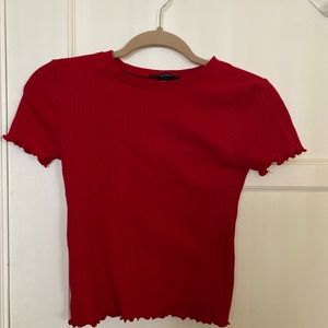 Forever 21 red ribbed lettuce trim top